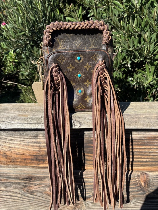 Louis Vuitton Handbags - Louis Vuitton Brown Monogram Fringe Phone Pouch with Turquoise Studs